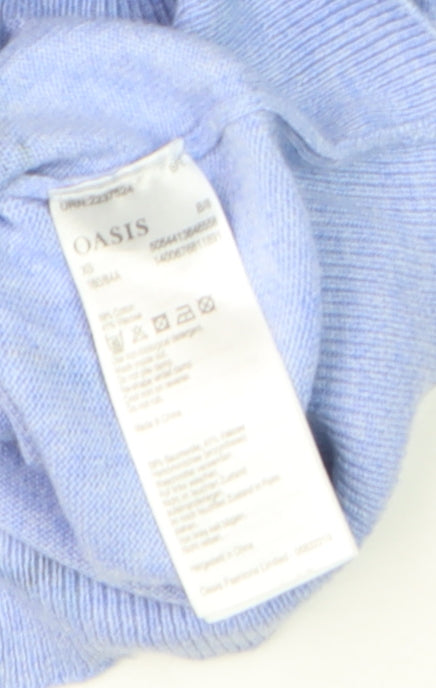 Oasis Women Blue Bird Print Cotton Blend Crew Neck Jumper Size 10