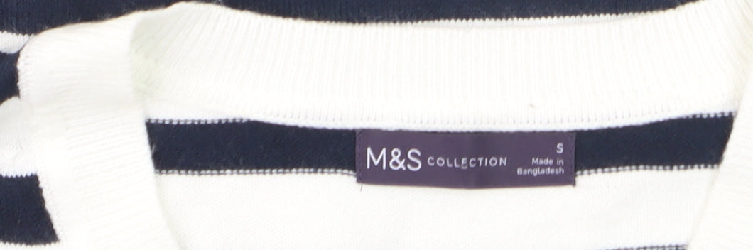 Marks & Spencer Women's Striped V-Neck Cotton Jumper Size S