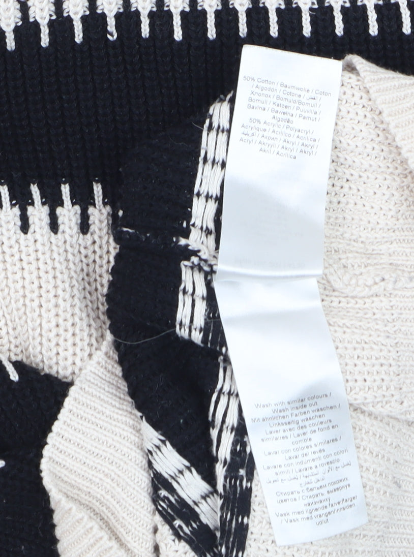 ICHI Women's Black & Beige Stripe Cotton Knit Jumper Size M