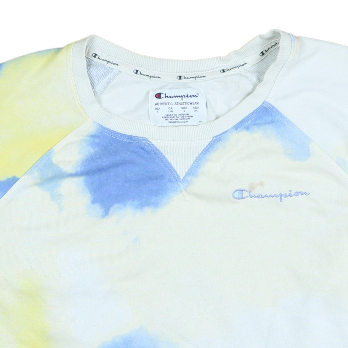 Champion Womens Blue Yellow Tie-Dye Pullover Sweatshirt L