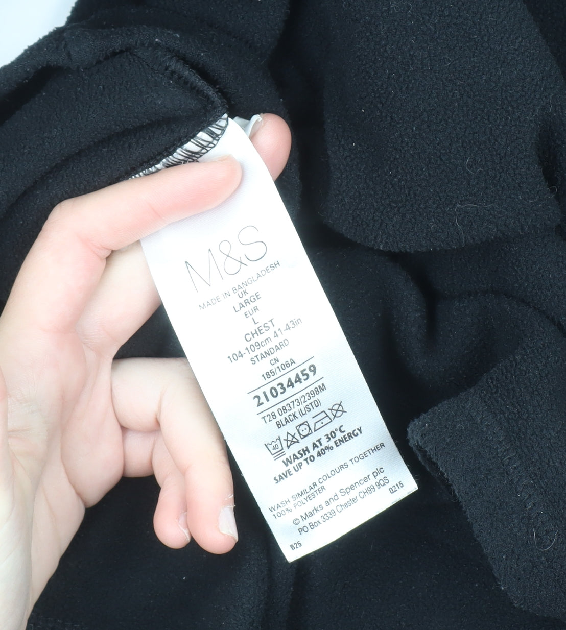 Marks & Spencer Mens Black Fleece Long Sleeve Top L Regular Fit