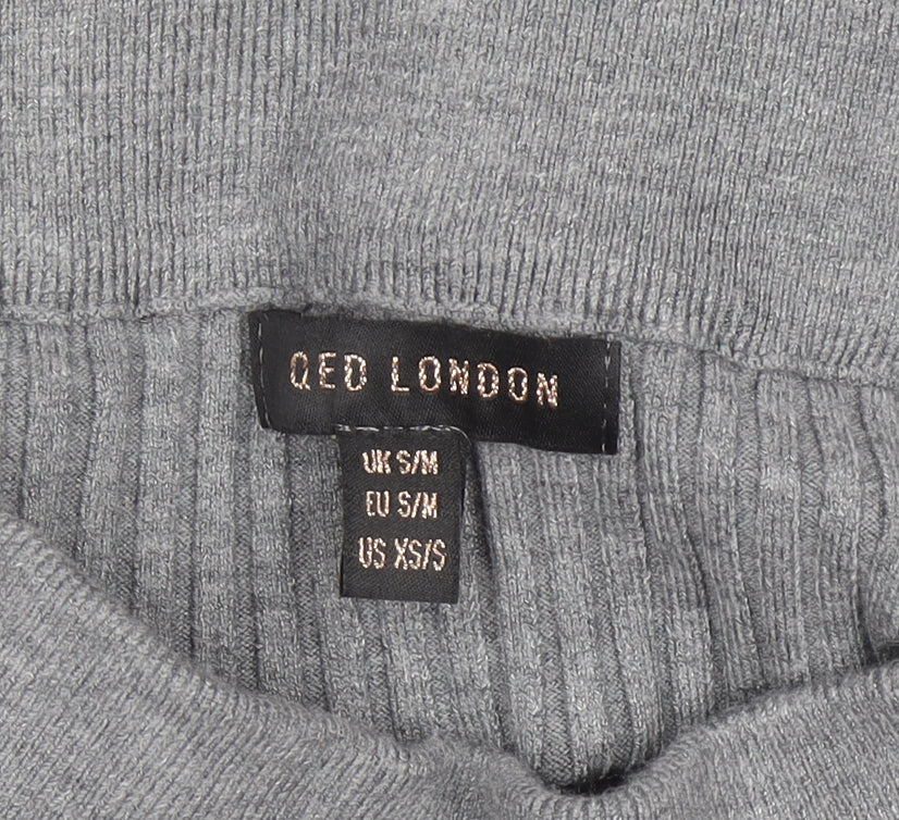 QED London Women Grey Ribbed Knit Midi Pencil Skirt S