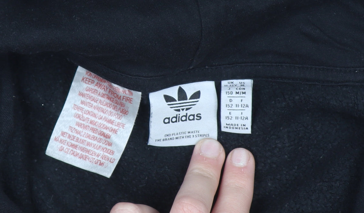 Adidas Boys Beige Black 11-12 Years Half Zip Hoodie with Pockets