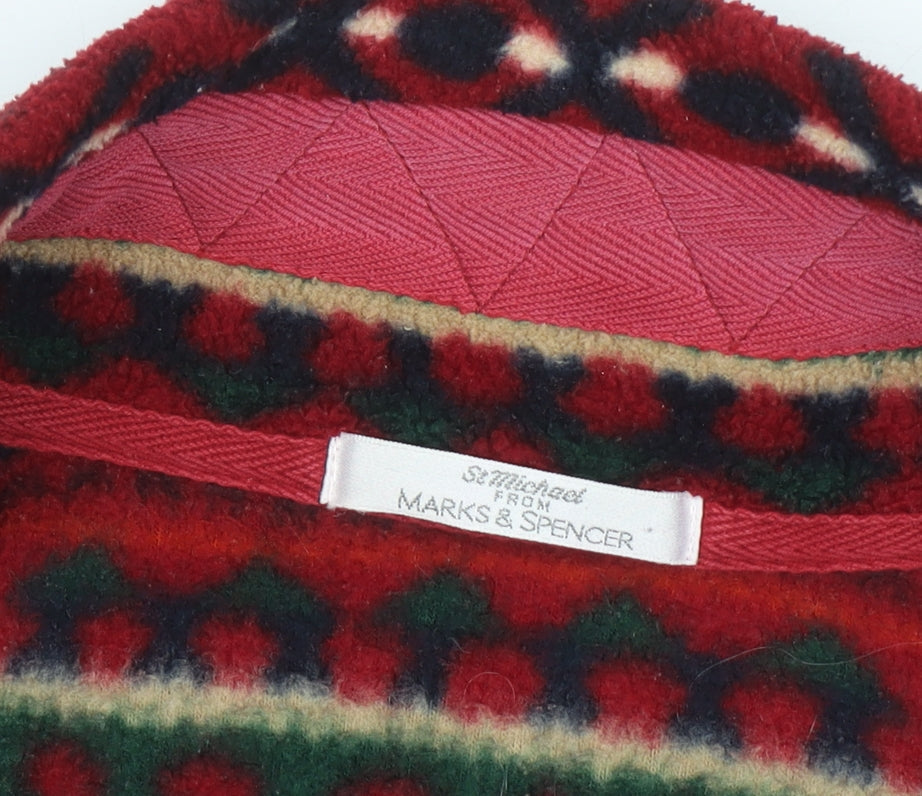 Marks & Spencer Womens Red Fair Isle Full Zip Fleece Jacket UK 12