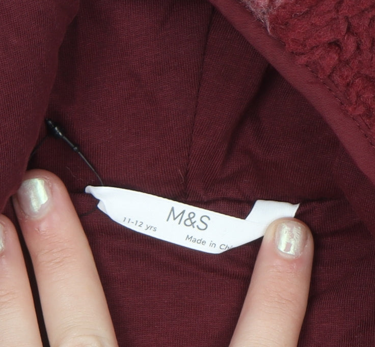 Marks & Spencer Girls Red Check Hooded Fleece Jacket 11-12 Years