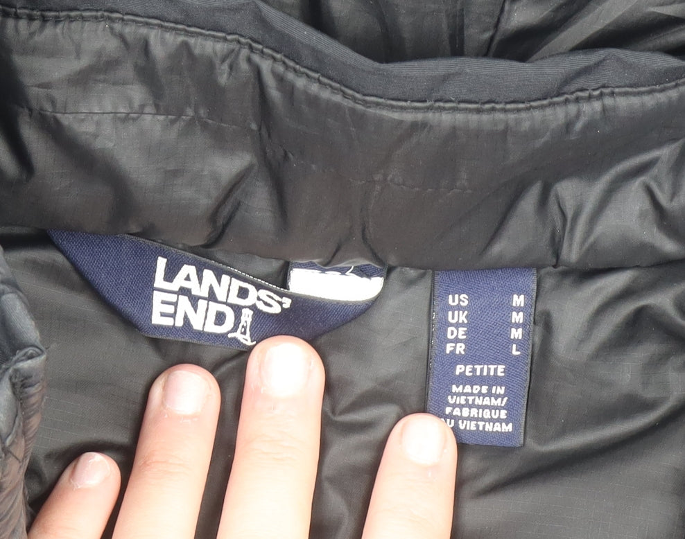 Lands' End Men's Black Hooded Down Puffer Jacket M