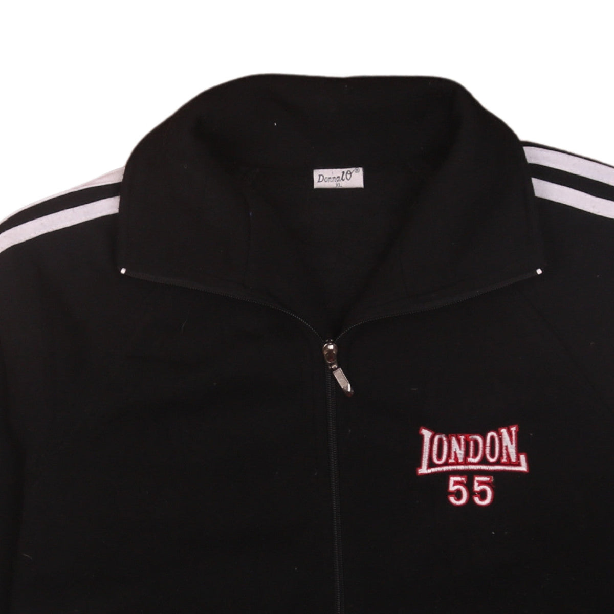Donna10 Womens Black Full Zip Sweatshirt XL London 55 Embroidered Top