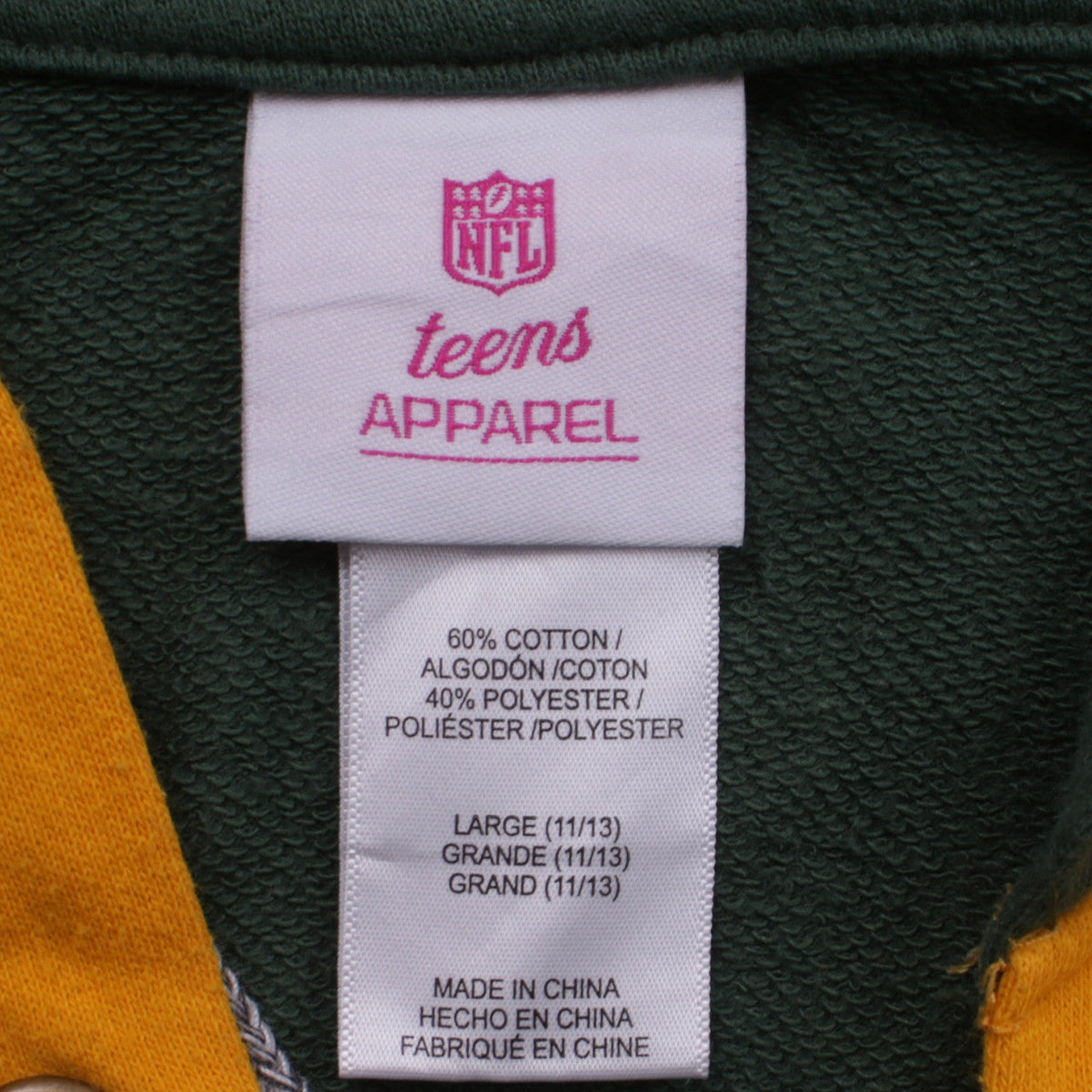 NFL Teens Green Bay Packers Girls Large Green & Yellow Lace-Up Hoodie