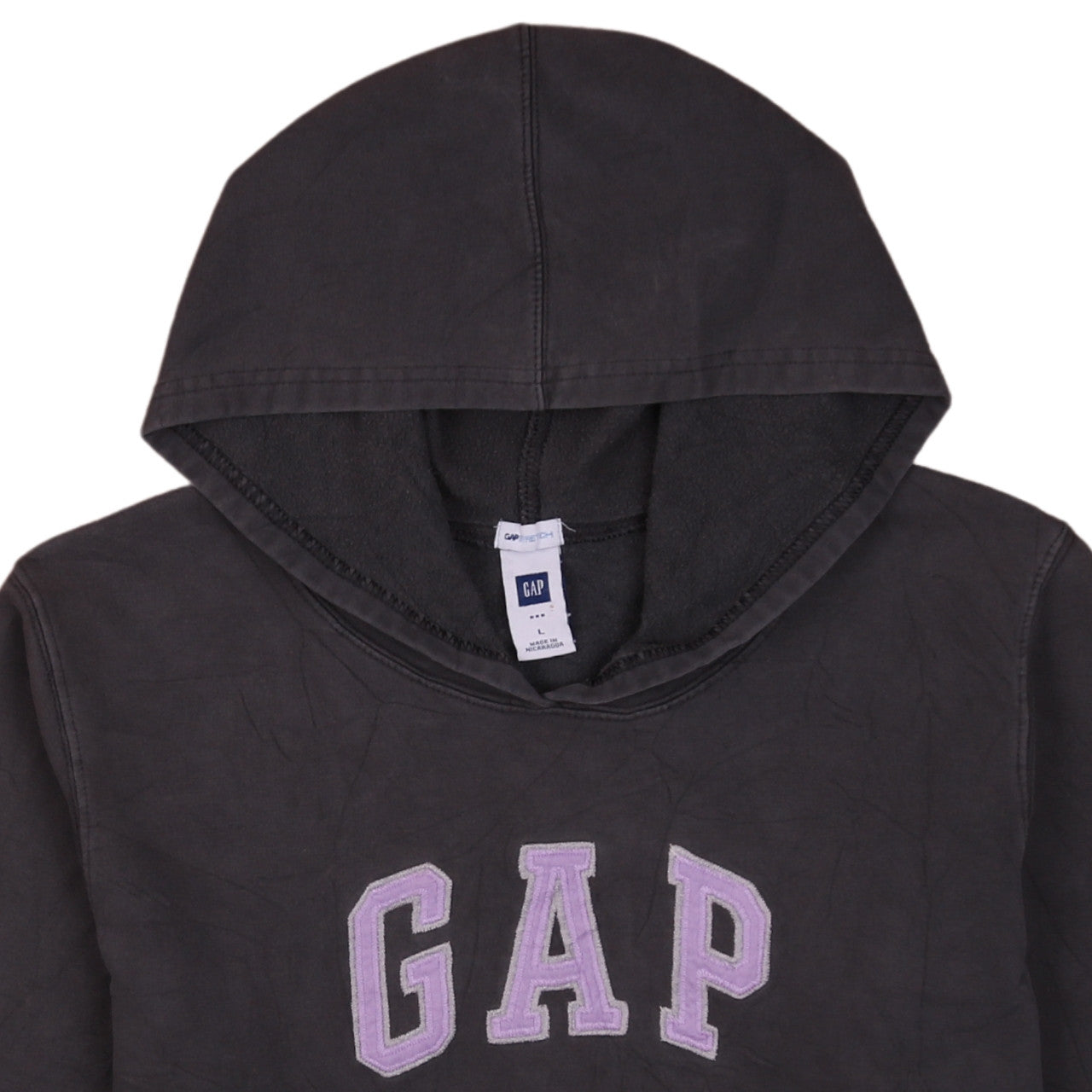 GAP Women Black Pullover Hoodie L Hooded Logo Sweatshirt