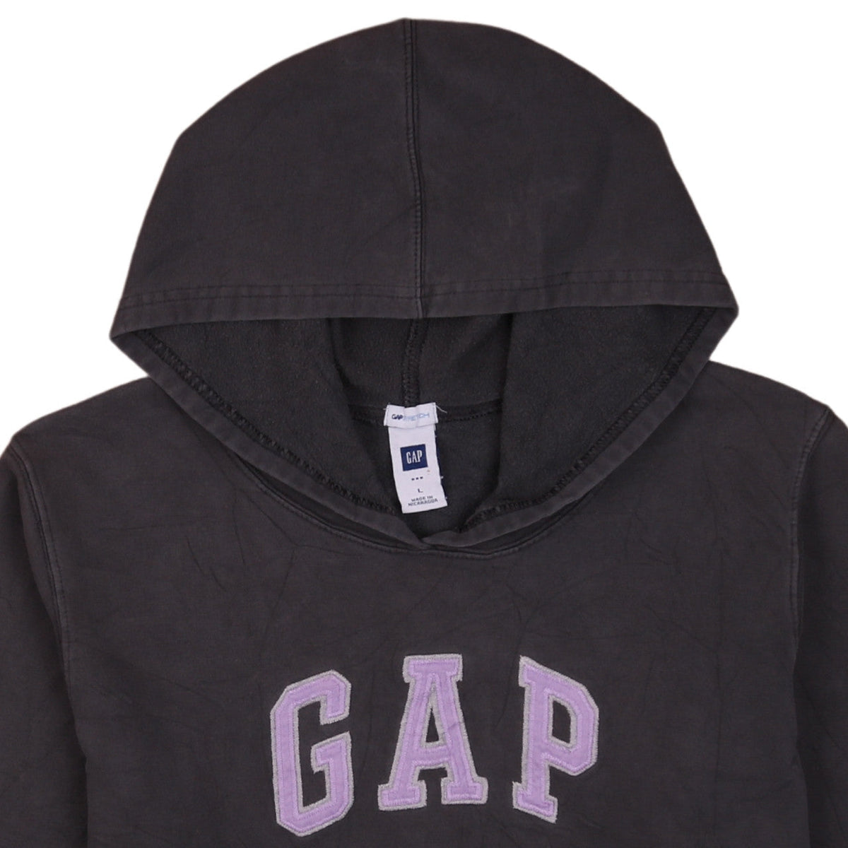 Gap Women Black Pullover Hoodie L Hooded Logo Sweatshirt