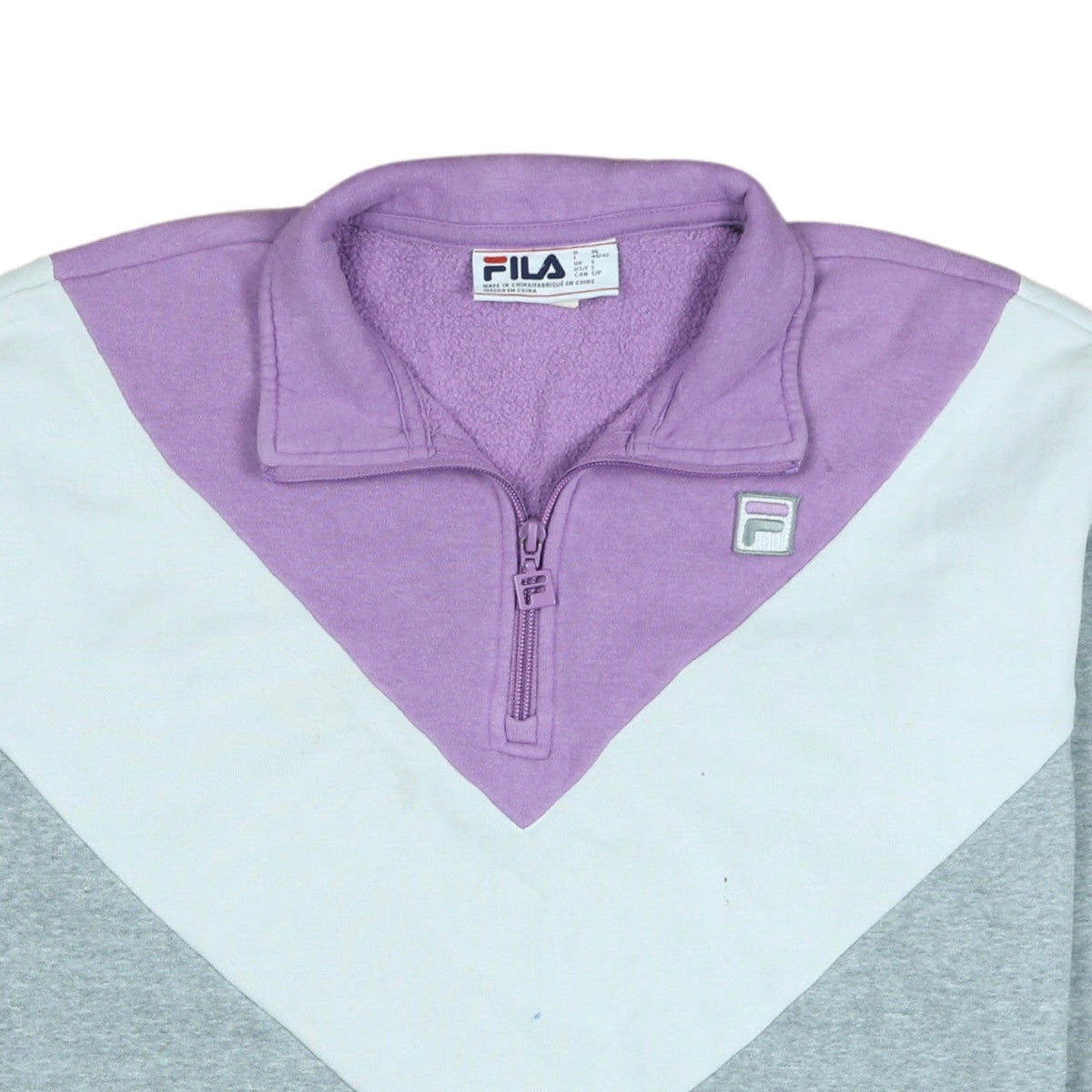 Fila Womens Grey Purple White 1/4 Zip Sweatshirt Size S