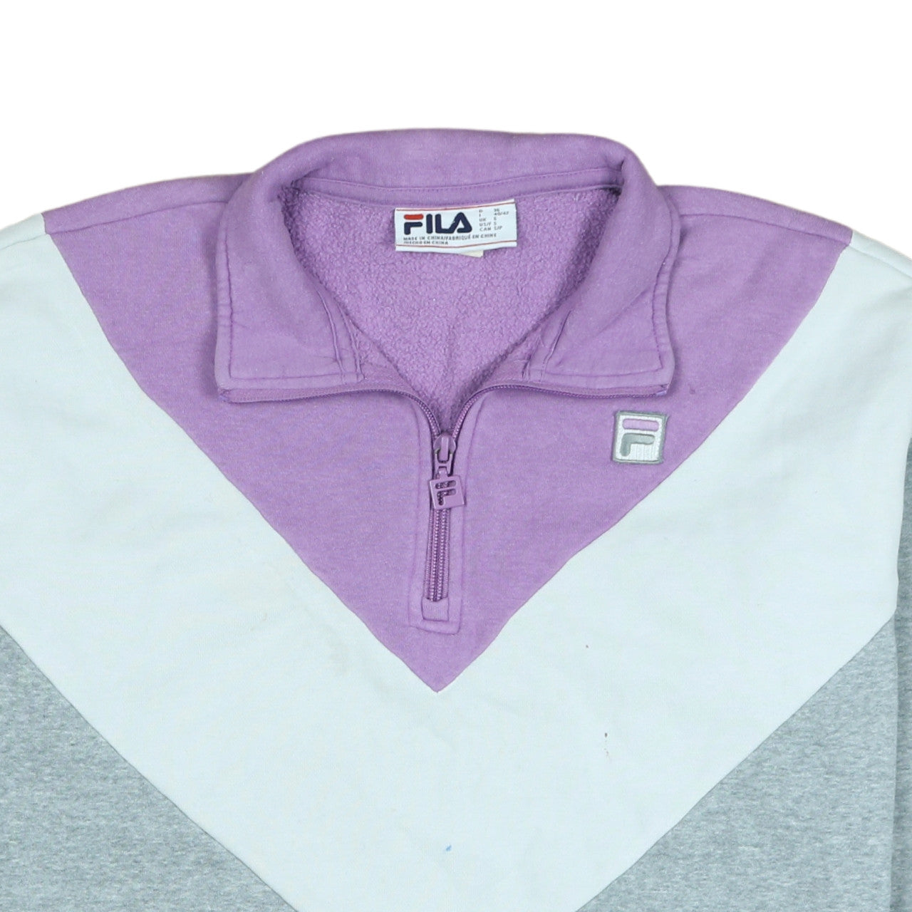 Fila Womens Grey Purple White 1/4 Zip Sweatshirt Size S