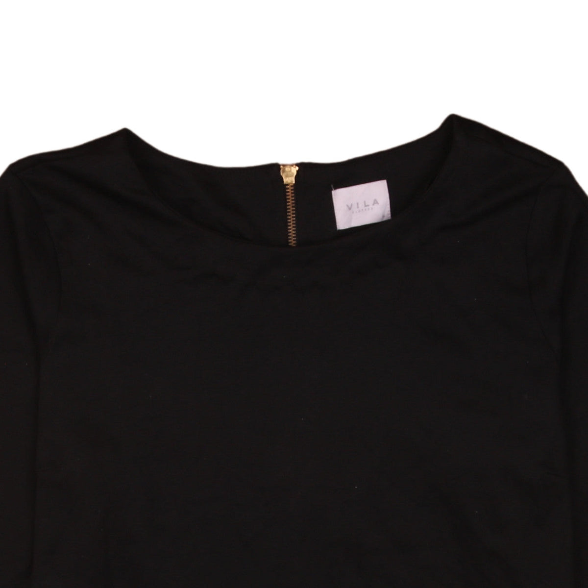 Vila Women Black Knee Length Shift Dress Size M 3/4 Sleeve Zip Back