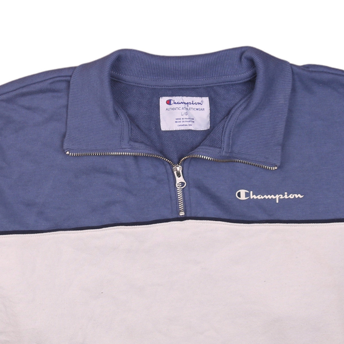 Champion Men's Blue White 1/4 Zip Sweatshirt L Regular Fit