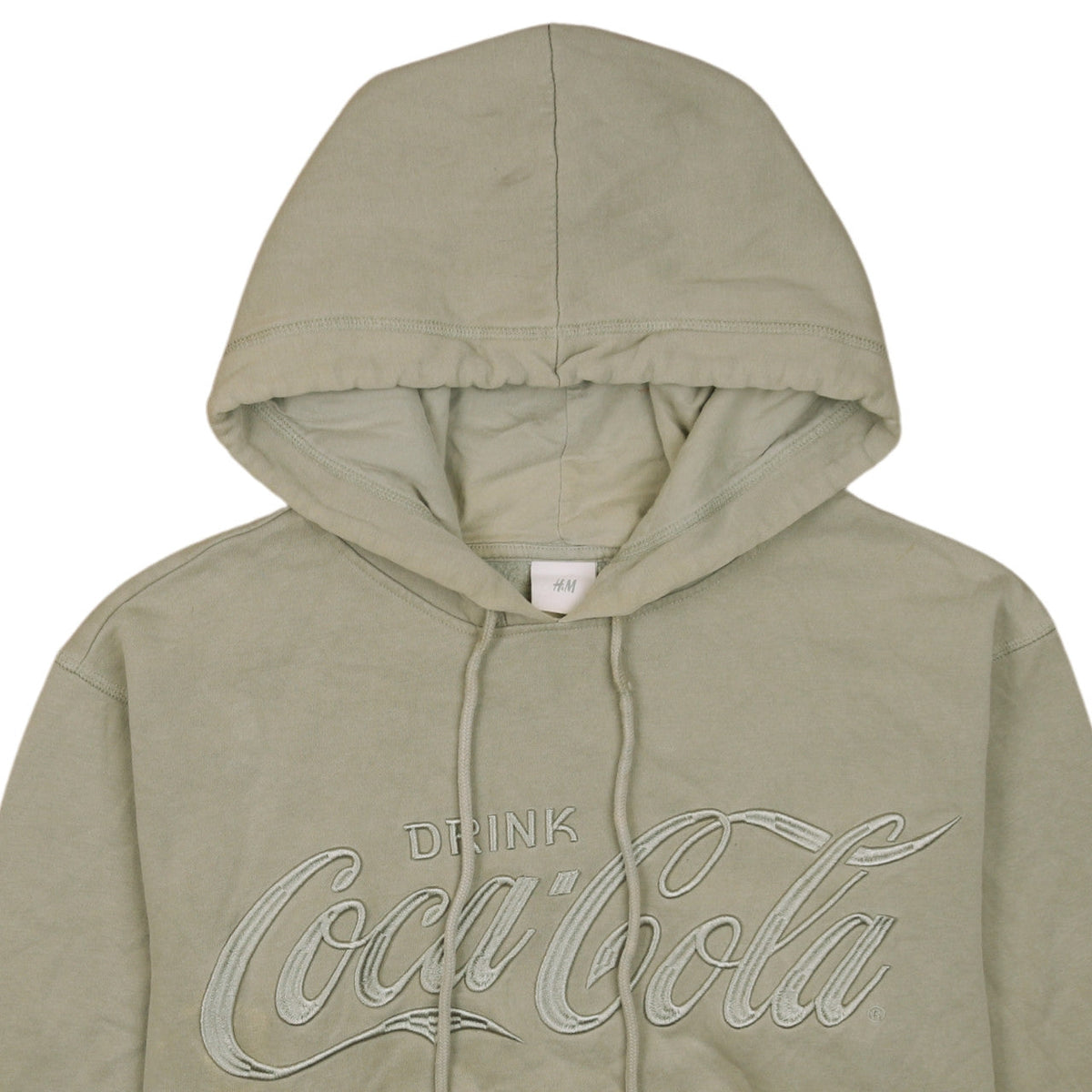 H&M Women Beige Coca-Cola Pullover Hoodie L Relaxed Fit Hooded Sweatshirt