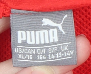 Puma Boys Red Hooded Windbreaker Jacket 14 Years Lightweight Zip Up