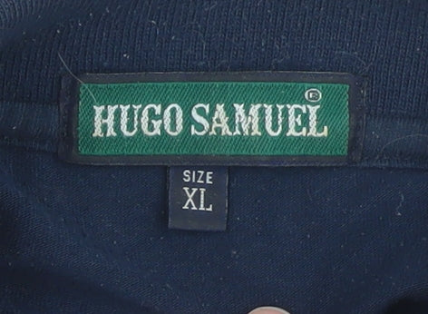 Hugo Samuel Men's Navy Striped Cotton Polo Shirt XL Classic Fit