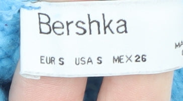 Bershka Women's Blue Roll Neck Cable Knit Acrylic Jumper Size 8