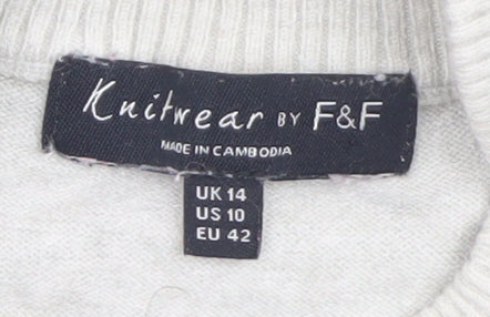 F&F Women's Grey Mock Neck 3/4 Sleeve Bow Jumper Size 14