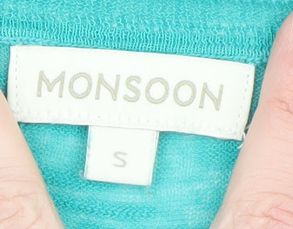 Monsoon Women Green Cotton 3/4 Sleeve Crew Neck Pullover Jumper S