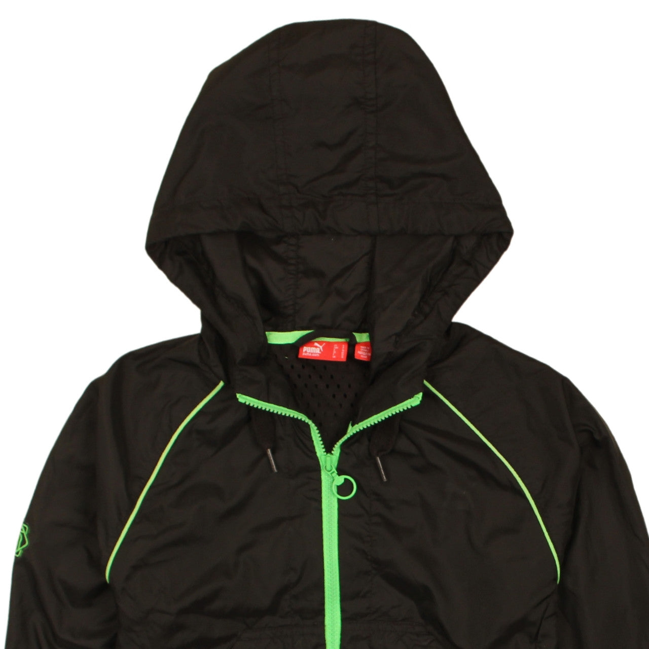 Puma Womens Black Hooded Windbreaker Jacket Size 10
