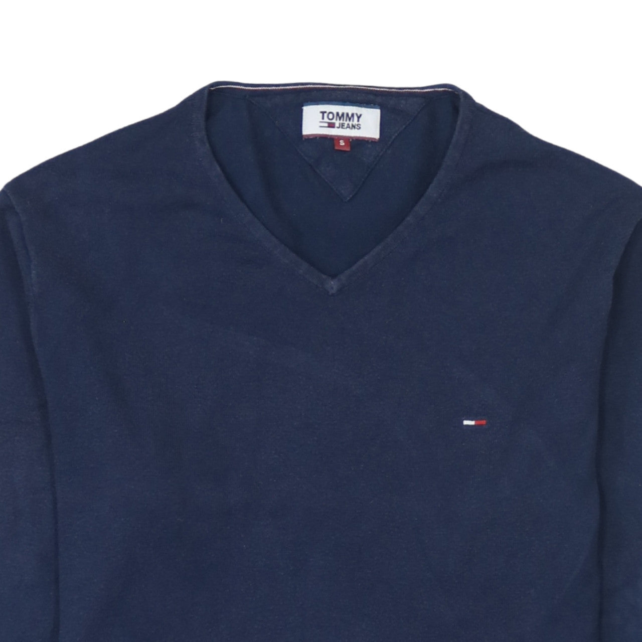Tommy Jeans Men’s Blue V-Neck Cotton Blend Jumper Size S