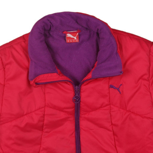 Puma Girls Red Puffer Jacket Size 14 XL Quilted Hoodless Winter Coat