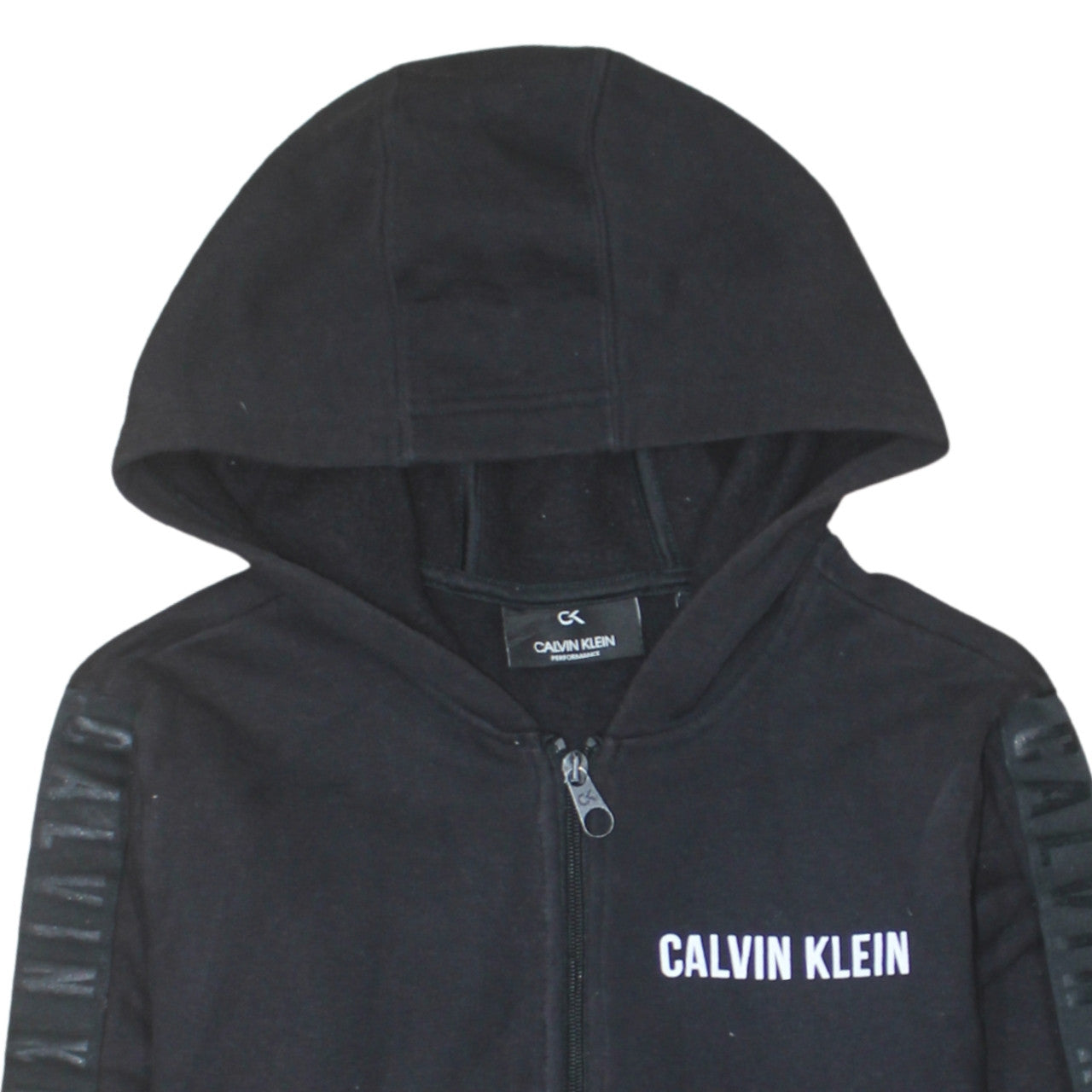 Calvin Klein Men Black Full Zip Hoodie Size S Logo Fleece