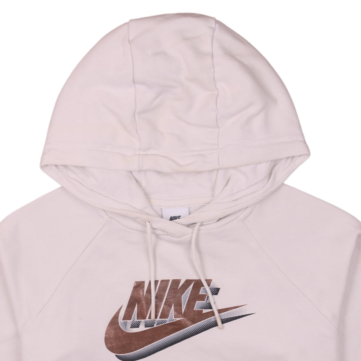 Nike Womens Beige Pullover Hoodie Small Logo Graphic Sweatshirt