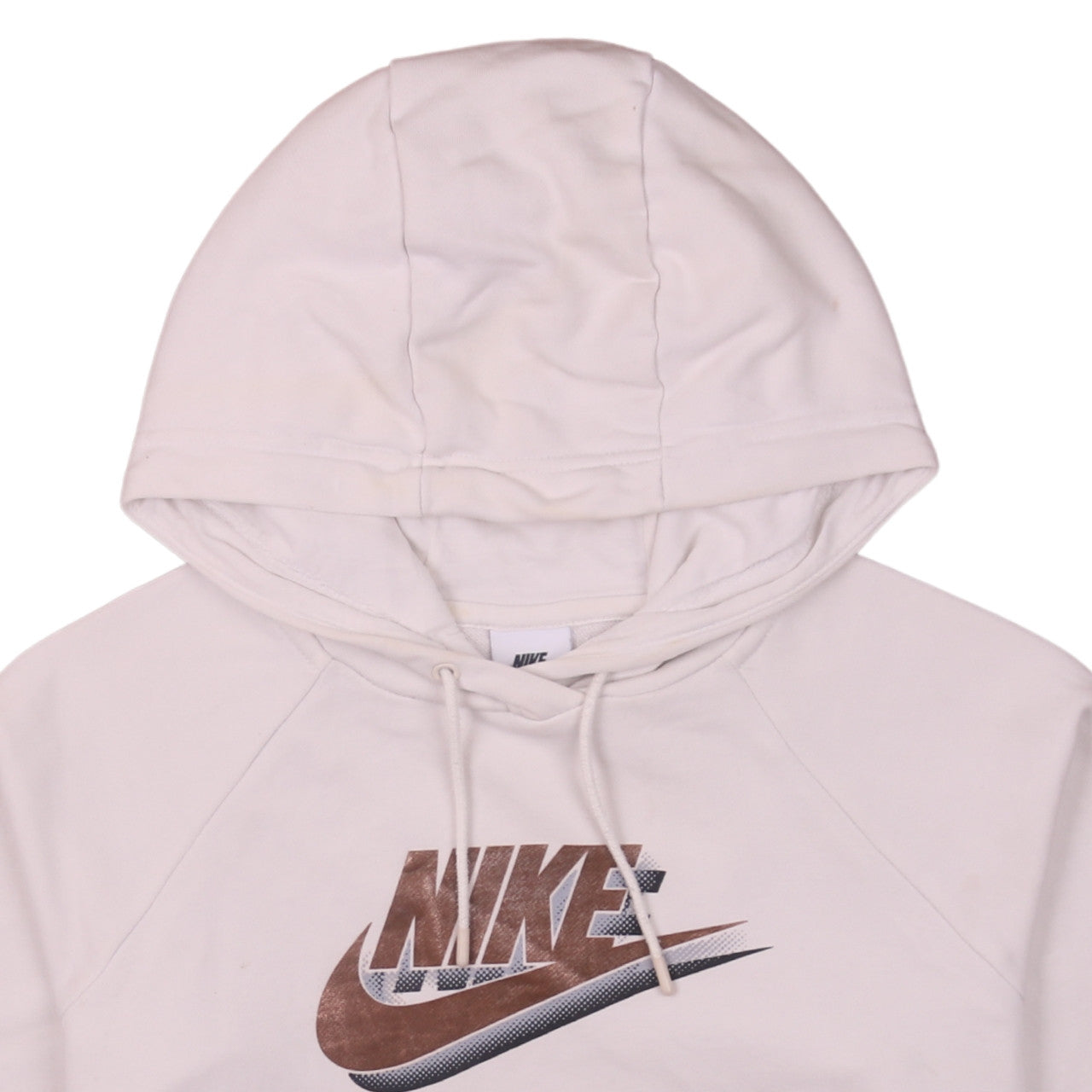 Nike Womens Beige Pullover Hoodie Small Logo Graphic Sweatshirt