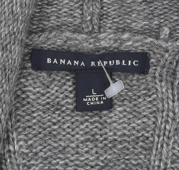 Banana Republic Women Grey Wool Blend Cable-Knit Open Cardigan L