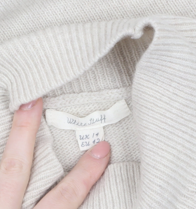 White Stuff Women’s Beige Wool Fair Isle High Neck Jumper Size 14