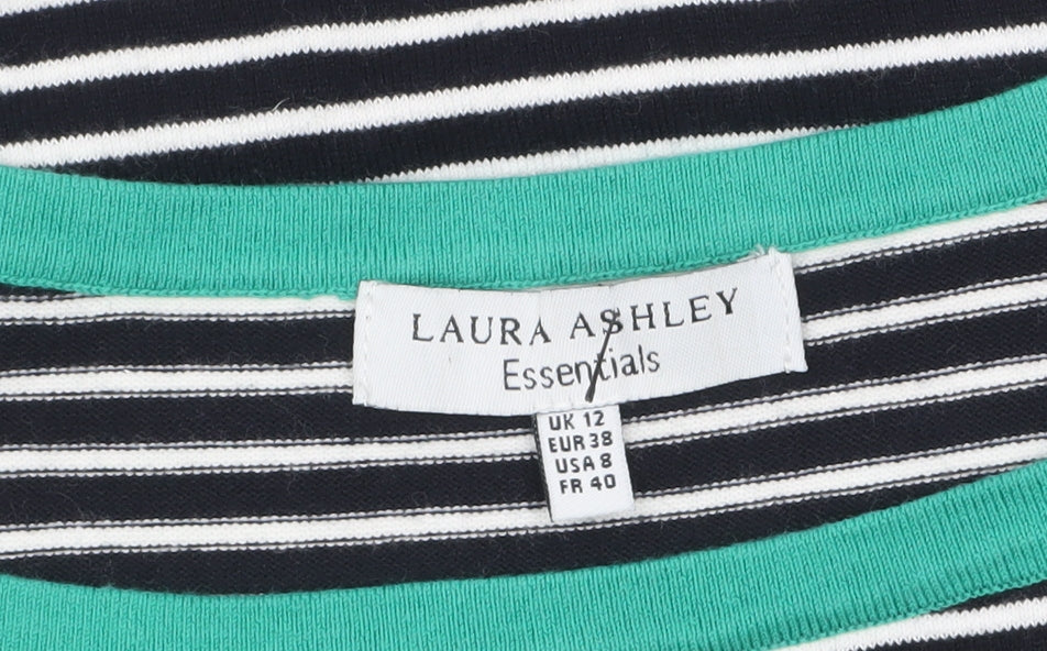 Laura Ashley Women's Black Stripe Boat Neck 3/4 Sleeve Cotton Jumper Size 12