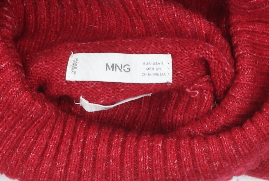 Mango Women's Red Roll Neck Knit Jumper Size S Relaxed Fit