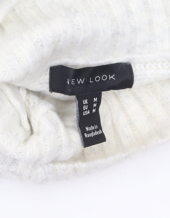 New Look Women White Cable-Knit High Neck Jumper Size M