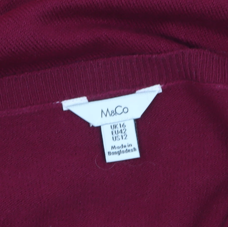 M&Co Women’s Red Striped V-Neck Pullover Jumper Size 16