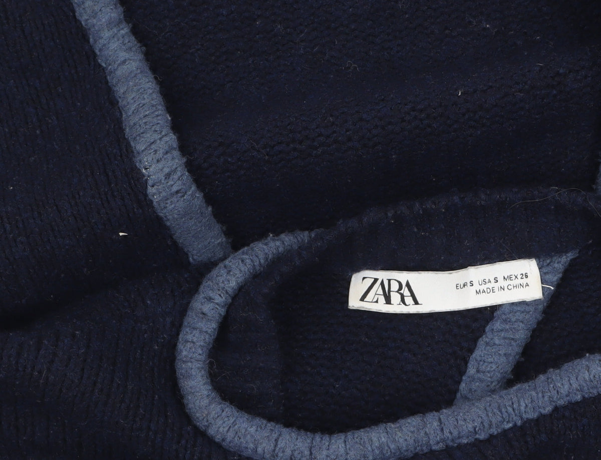 Zara Women Blue Knit Cardigan Small Lightweight Regular Fit