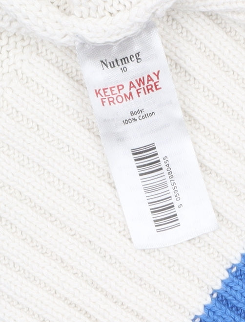 Nutmeg Women Blue White Striped High Neck Cotton Jumper Size 10