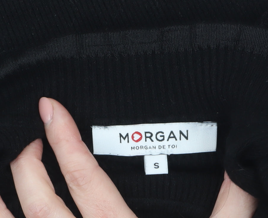 Morgan Women’s Black High Neck Sheer Sleeve Ruffle Jumper Size S