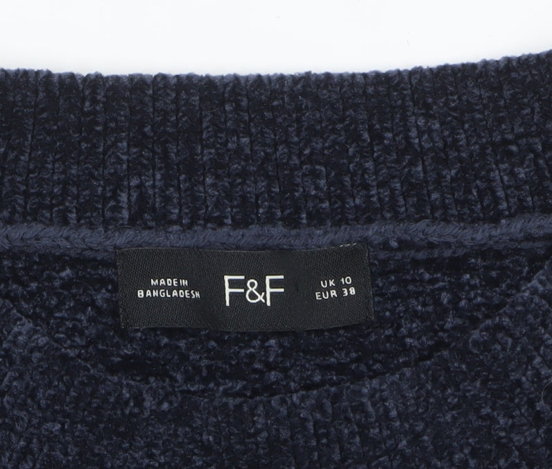 F&F Women's Navy Striped Pullover Jumper UK 10 Classic Knit
