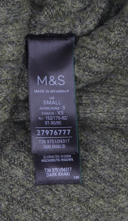 Marks & Spencer Women’s Green High Neck Chunky Knit Half Zip Jumper Size S