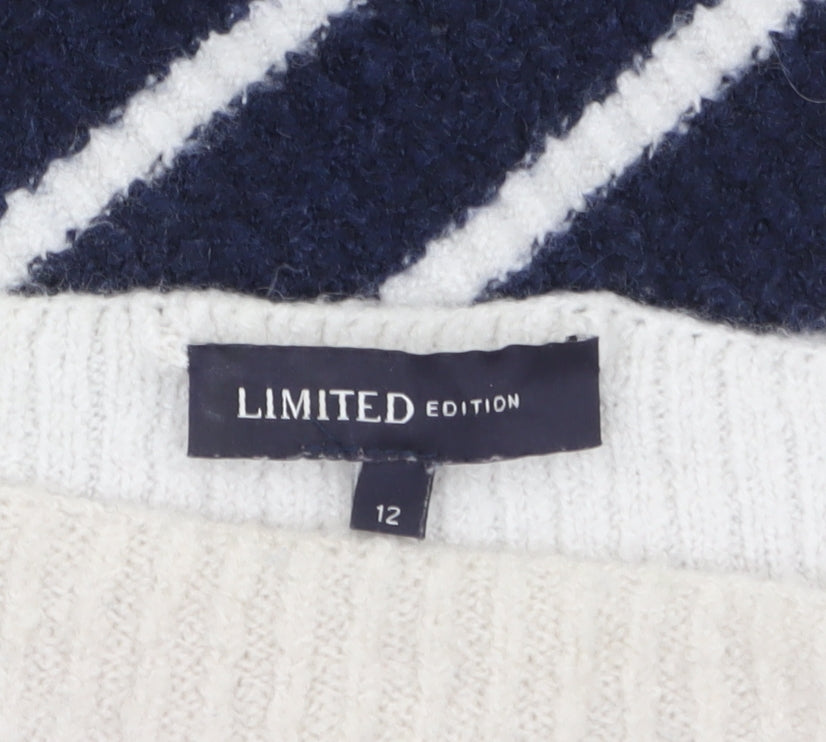 Marks & Spencer Women Navy Cream Striped Jumper Size 12 Knit Pullover