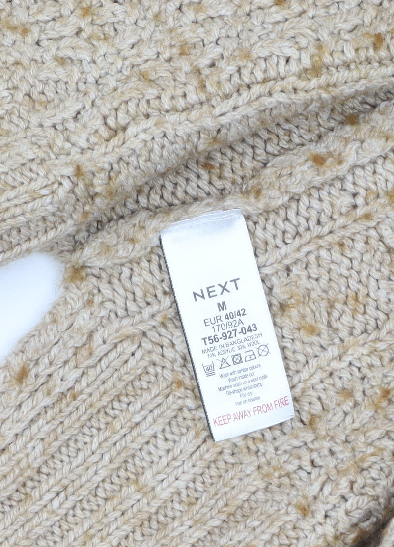 Next Women's Beige Cable Knit Wool Blend V-Neck Cardigan M