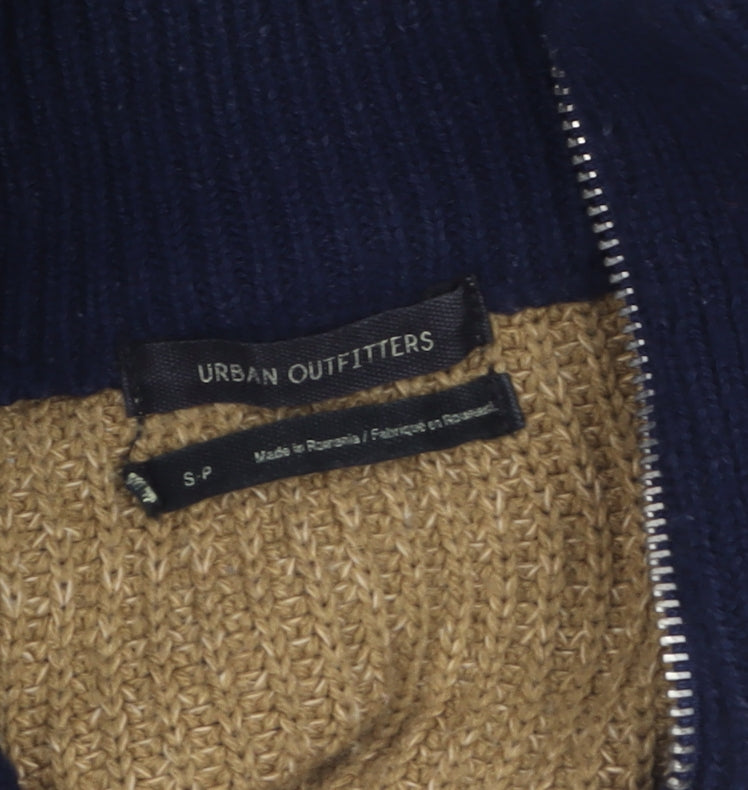 Urban Outfitters Women's Blue Striped Half Zip Chunky Knit Jumper Size S