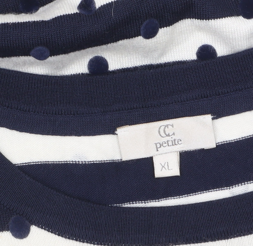 Country Casuals Petite Women's Blue Striped 3/4 Sleeve Pullover Jumper XL