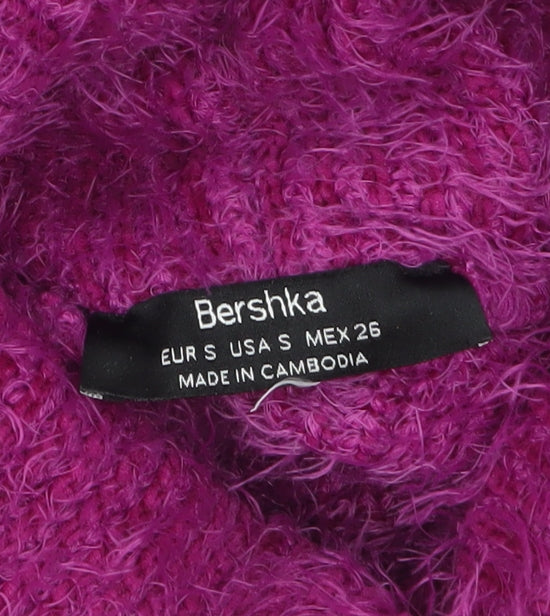 Bershka Women's Purple Roll Neck Chunky Knit Jumper Size 8