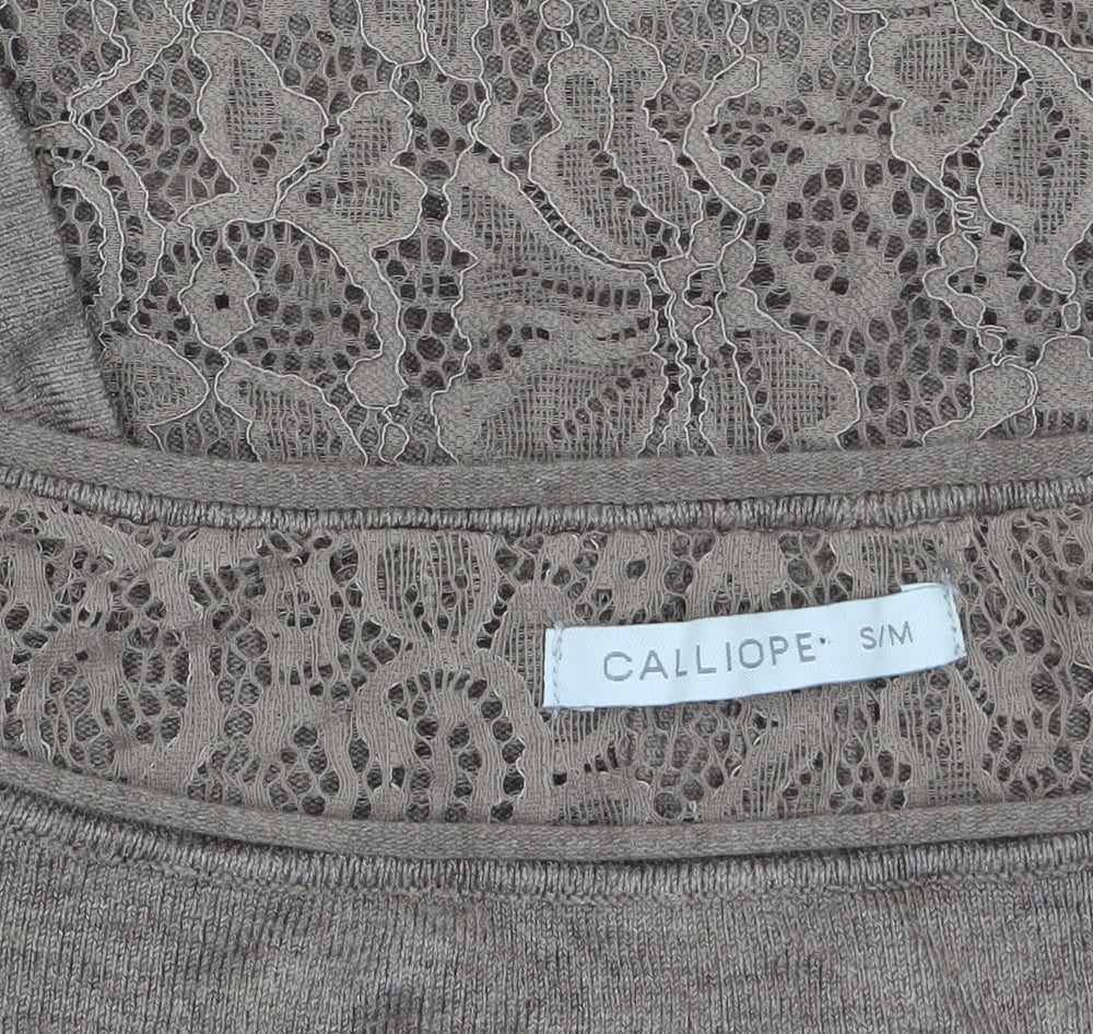 Calliope Women Beige Lace Back Long Sleeve Pullover Jumper S/M