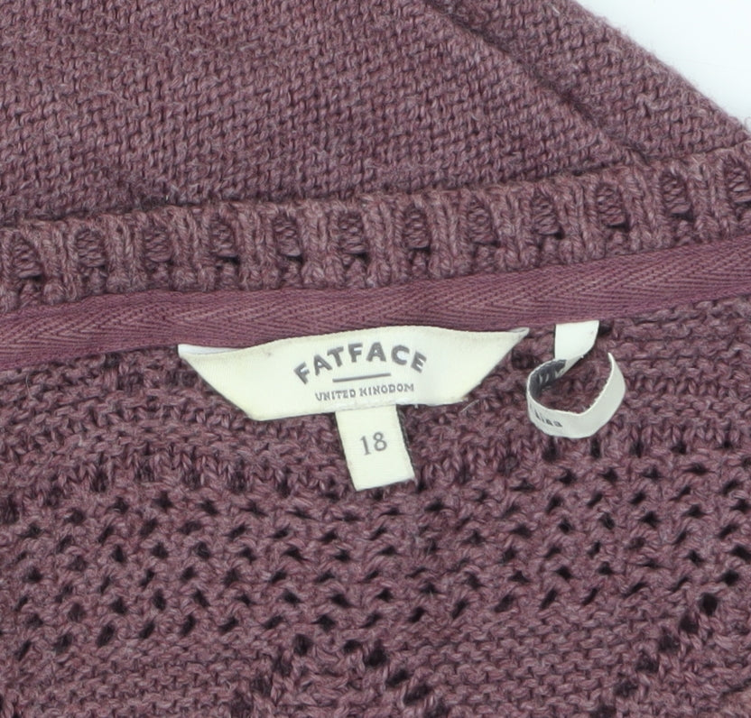 FatFace Womens Purple Cotton Acrylic Open-Knit Jumper Size 18