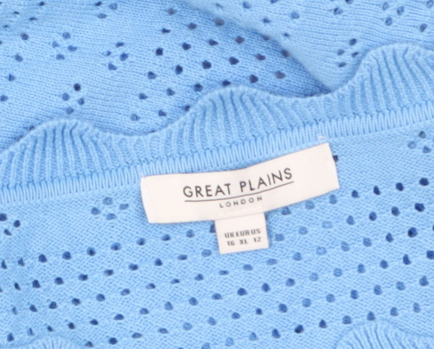 Great Plains Women Blue Size 16 Cotton Open-Knit Jumper
