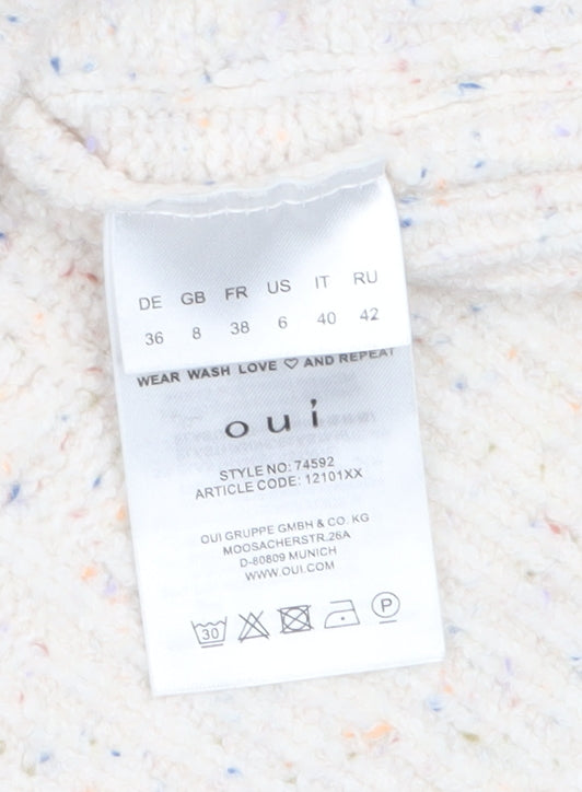 Oui Women’s Ivory Cable-Knit Roll Neck Jumper Size 8
